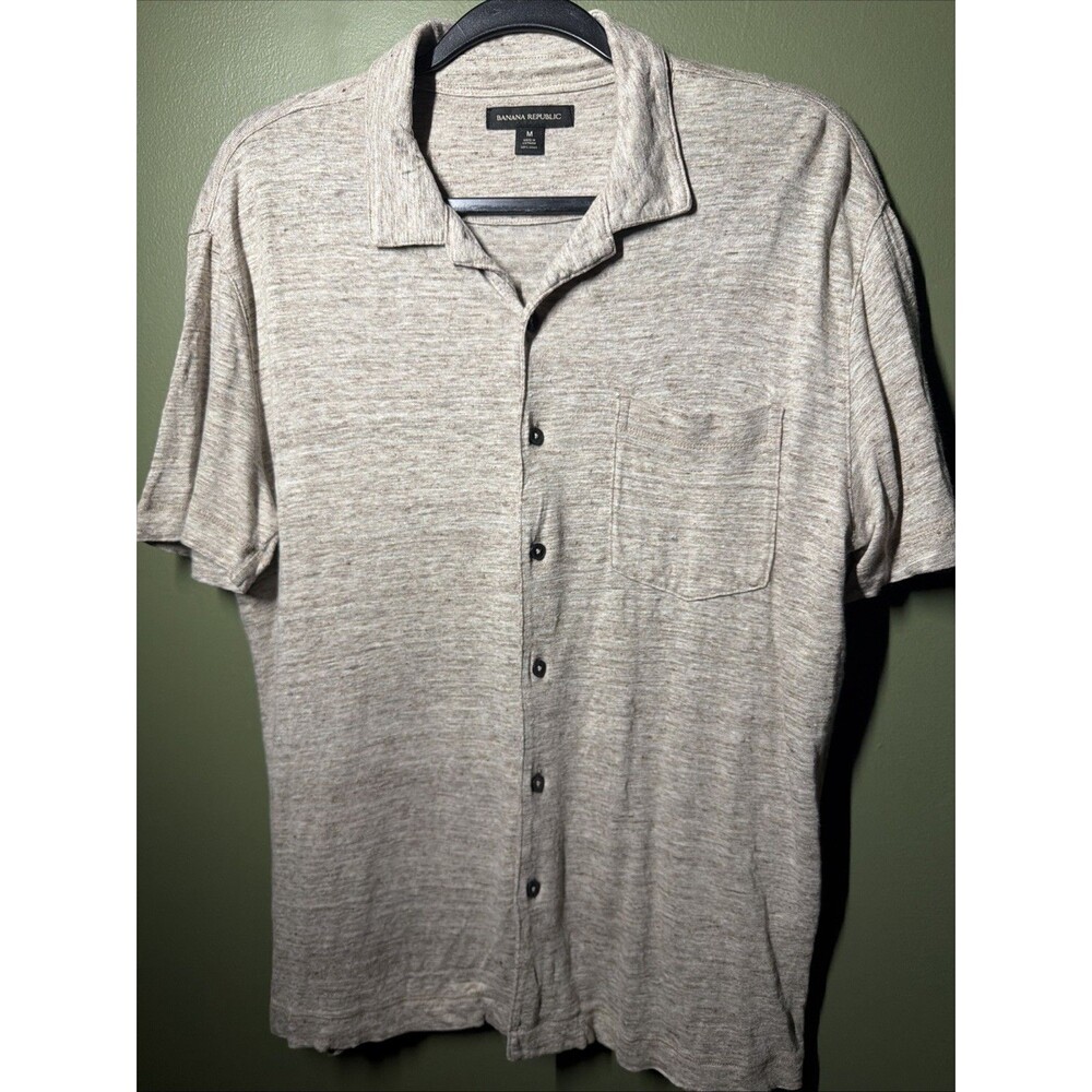 Banana Republic 100% Linen Soft Shirt Biege Camp Shirt Mens Medium